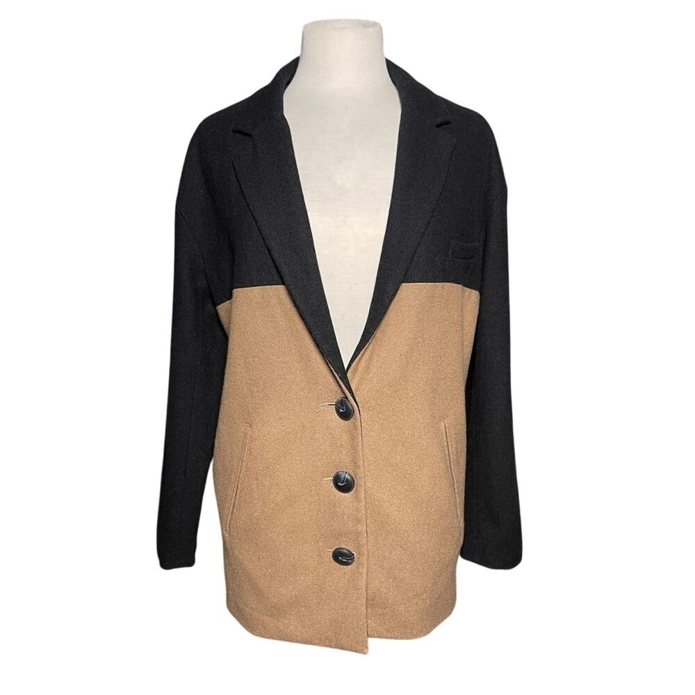 BDG Women’s Two Tone Color Blocked 3 Button Wool Overcoat Car Coat